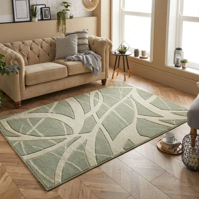 The Rug Seller Portland 57 G Abstract Carved Rugs in Green Cream