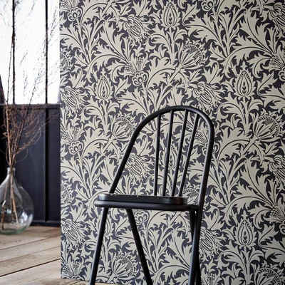 The Rug Seller Pure Thistle Wallpaper 216549 by Morris & Co in Black Ink&nbsp;Roll