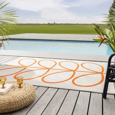 The Rug Seller Giant Linear Stem indoor outdoor Rugs 460703 in Persimmon Orange by Orla Kiely