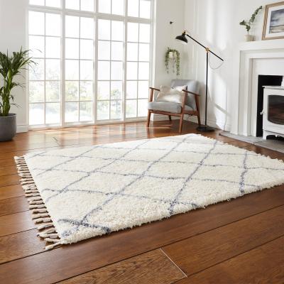 The Rug Seller Boho Moroccan 1819 Shaggy Rugs in Ivory Grey