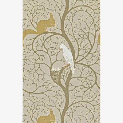 The Rug Seller Squirrel And Dove Wallpaper 101 by Sanderson in Linen Ivy&nbsp;Roll