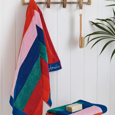 The Rug Seller Rainbow Stripe Cotton Towels by Joules in Multi&nbsp;90x150cm