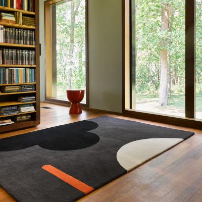 The Rug Seller Geo Flower Wool Rugs 060605 in Graphite By Designer Orla Kiely