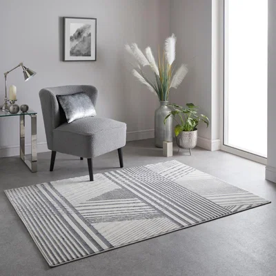 The Rug Seller Nebula NEB01 Modern Geometric Rug in Silver Grey White200x290cm