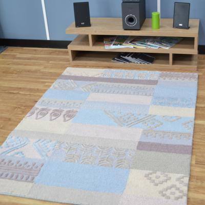 The Rug Seller Milano Patchwork Wool Rugs in Cream and Blue