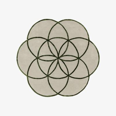 The Rug Seller Lotus Round Geometric Wool Rugs in Green200x200cm