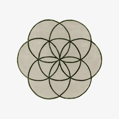 The Rug Seller Lotus Round Geometric Wool Rugs in Green200x200cm