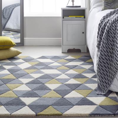 The Rug Seller Honeycomb Geometric Triangle Wool Rugs in Ochre Yellow Multi