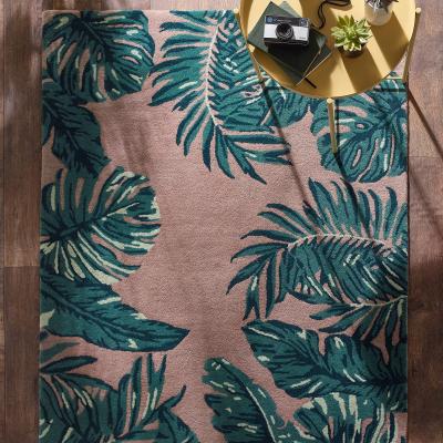 The Rug Seller Tropical Botanical Leaf Rug in Blush Pink