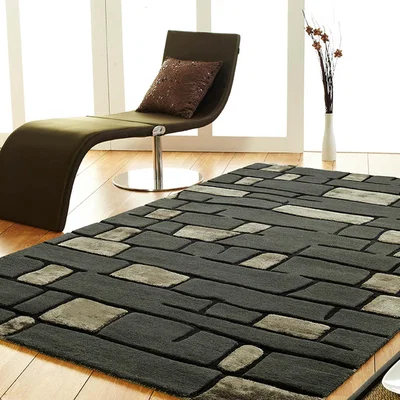 The Rug Seller Unique Fortress Wool Leather Rugs in Dark Grey&nbsp;120x180cm