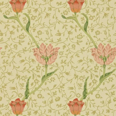 The Rug Seller Garden Tulip Wallpaper 210428 by Morris & Co in Vanilla Russet Red&nbsp;Roll