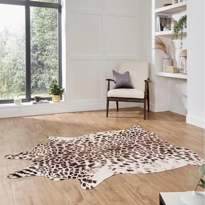 The Rug Seller Faux Leopard Print Rug in Brown Beige