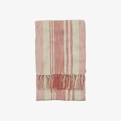 The Rug Seller Sophia Stripe Woven Tassel Throw in Coral Pink&nbsp;130x170cm