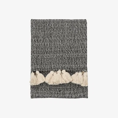 The Rug Seller Onyx Woven Tassel Throw in Black & Cream&nbsp;130x170cm