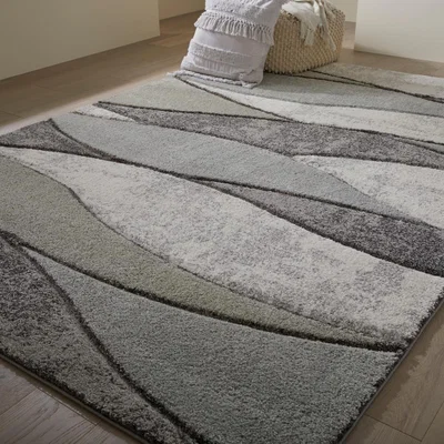 The Rug Seller Gio 163F Modern Abstract Wave Rug in Grey80x150cm