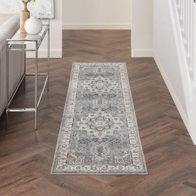 The Rug Seller Quarry Traditional Distressed Runner Rugs QUA07 in Grey Ivory by Nourison