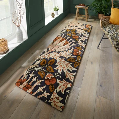 The Rug Seller Artichoke Runner Rugs 127103 in Amber Charcoal By William Morris&nbsp;67x230cm