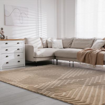 The Rug Seller Hague Geometric Textured Wool Rugs in Taupe Brown120x170cm