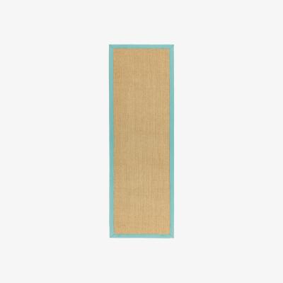 The Rug Seller Sisal Hallway Runners in Linen with an Aqua Border&nbsp;68x240cm
