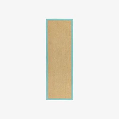 The Rug Seller Sisal Hallway Runners in Linen with an Aqua Border&nbsp;68x240cm