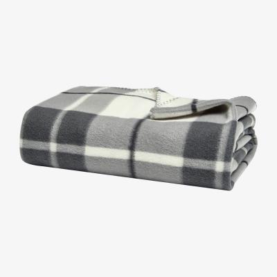 The Rug Seller Checked Fleece Blanket Throw in Grey White130x150cm
