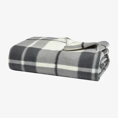 The Rug Seller Checked Fleece Blanket Throw in Grey White130x150cm