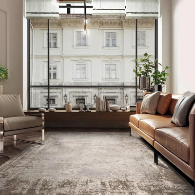 The Rug Seller Kuza Border Modern Distressed Rug in Beige&nbsp;120x170cm
