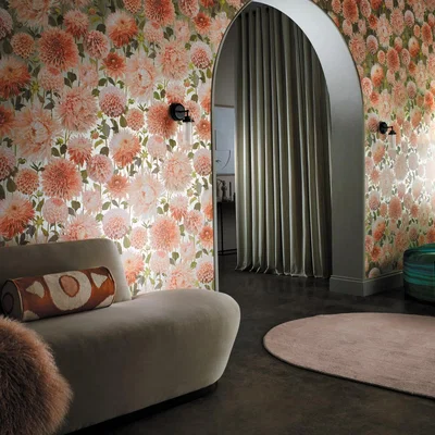 The Rug Seller Dahlia Wallpaper 2112845 by Harlequin in Coral Fig Leaf Gilver&nbsp;Roll