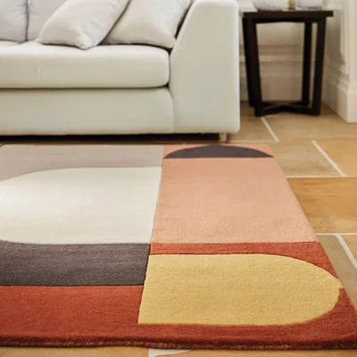The Rug Seller Bauhaus 2 Geometric Wool Rugs in Brown Multi