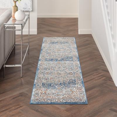 The Rug Seller Quarry QUA11 Traditional Distressed Runner Rugs in Ivory Blue&nbsp;66x229cm