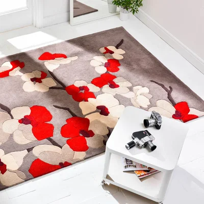 The Rug Seller Infinite Blossom Rugs Taupe and Red