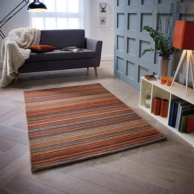 The Rug Seller Carter Modern Stripe Wool Rugs in Rust Orange&nbsp;120x170cm