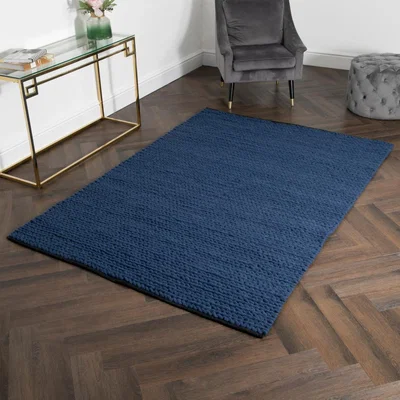 The Rug Seller Anise Chunky Knit Wool Rugs in Navy Blue120x180cm