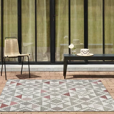 The Rug Seller Brighton Flatweave Indoor Outdoor Rugs 98053 8028 in Grey Red160x230cm