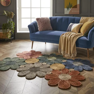 The Rug Seller Spinningfields Flower Jute Modern Rug in Multi&nbsp;120x170cm