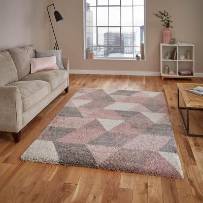 The Rug Seller Royal Nomadic 7611 Geometric Rugs in Rose Pink and Cream&nbsp;120x170cm
