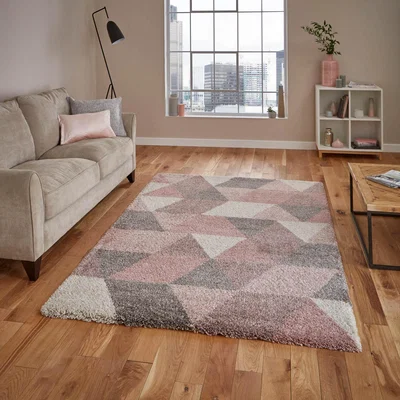 The Rug Seller Royal Nomadic 7611 Geometric Rugs in Rose Pink and Cream&nbsp;120x170cm