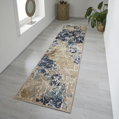 The Rug Seller Zoe 2060 J Runner Rugs in Abstract Distressed Blue Multi&nbsp;60x230cm