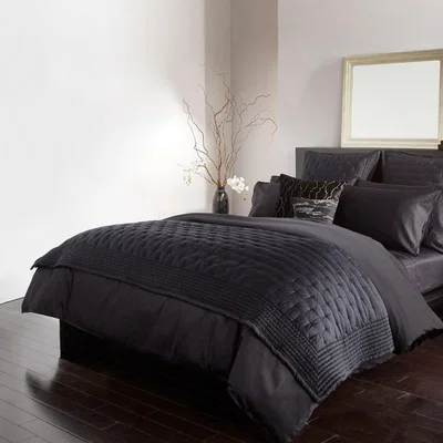 The Rug Seller Donna Karan Essential Silk Filled Bedspread Throw Blanket in Black&nbsp;200x200cm