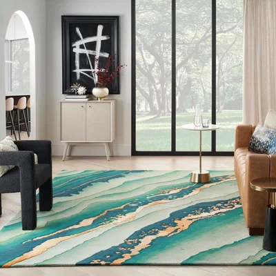 The Rug Seller Prismatic Abstract Rugs PRS30 by Nourison in Emerald Green114x175cm