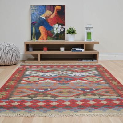 The Rug Seller Hippie Kelim 01 Traditional Tribal Red Blue Multi Wool Rugs&nbsp;120x180cm