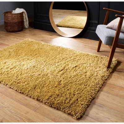 The Rug Seller Serene Shaggy Soft Plain Rugs in Gold