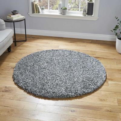 The Rug Seller Vista Soft Shaggy Circular Round Rugs 3547 Silver&nbsp;133x133cm