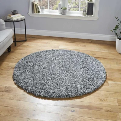 The Rug Seller Vista Soft Shaggy Circular Round Rugs 3547 Silver&nbsp;133x133cm