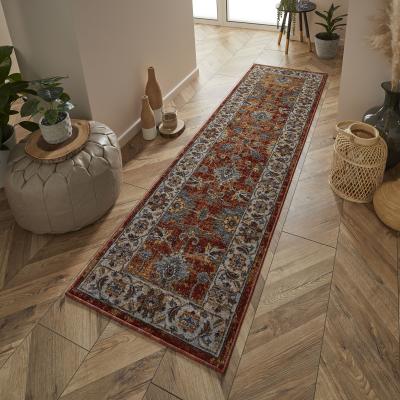 The Rug Seller Sarouk 53 R Traditional Medallion Runner Rugs in Red Blue Cream&nbsp;68x235cm