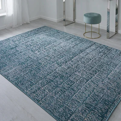The Rug Seller Manhattan 709 B in Distressed Modern Teal Blue&nbsp;80x150cm