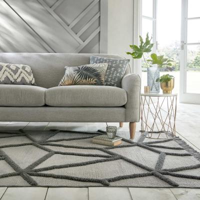 The Rug Seller Safi Geometric Fringed Rugs in Grey