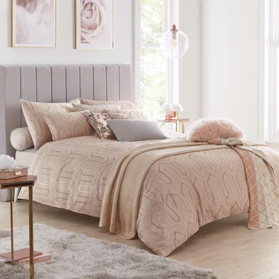 The Rug Seller Phoebe Geometric Cotton Bedding By Tess Daly in Blush Pink&nbsp;220x260cm