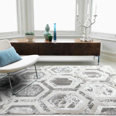 The Rug Seller Aurora Crystal AU12 Geometric Rugs in Silver Beige