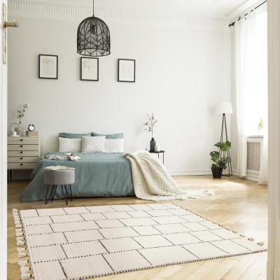 The Rug Seller Nepal Boho Tile Berber Wool Rugs in Cream Black160x230cm